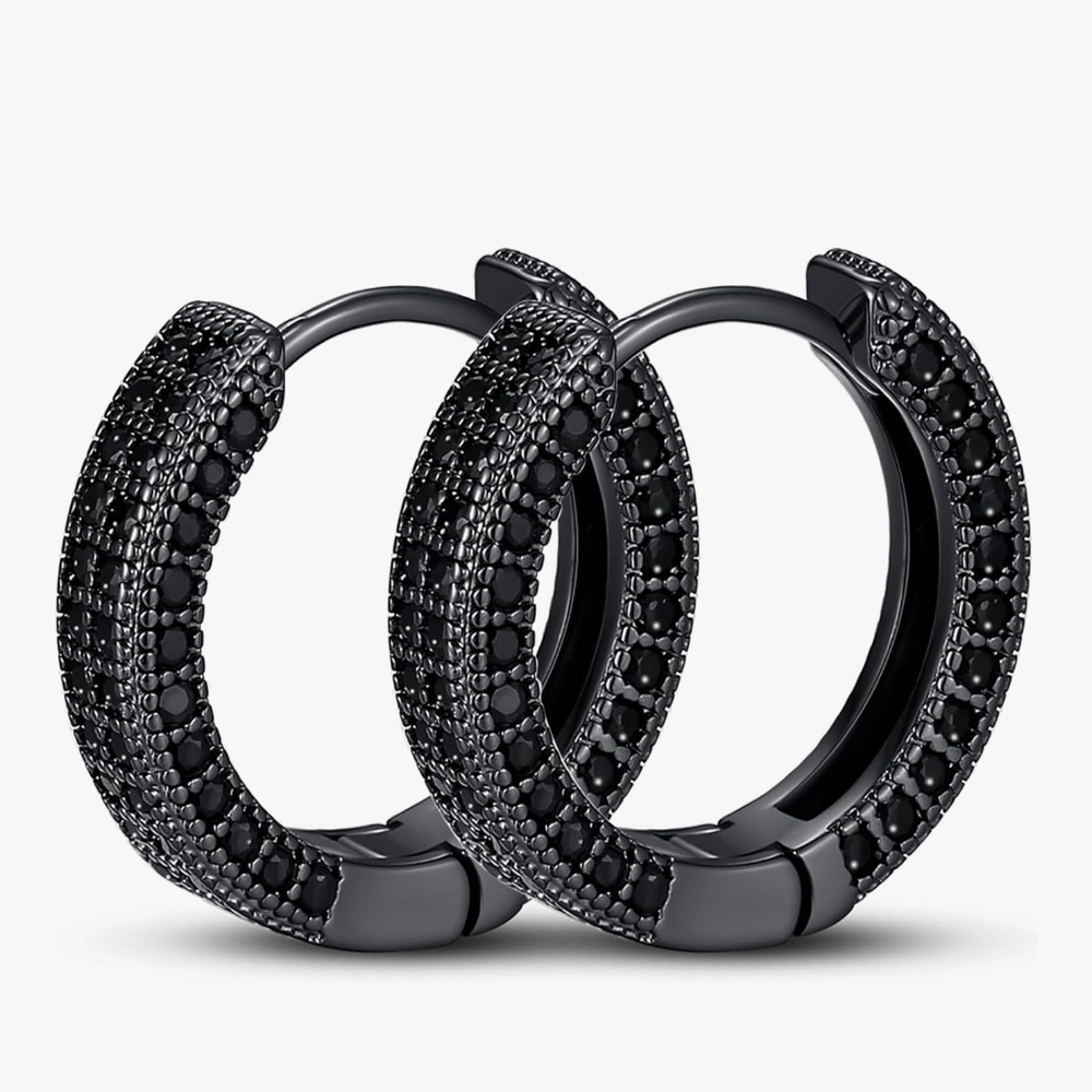 Black Pave Crystal Mini Hoop Earrings CZ Rhinestone Hoops Goth Gunmetal Unisex